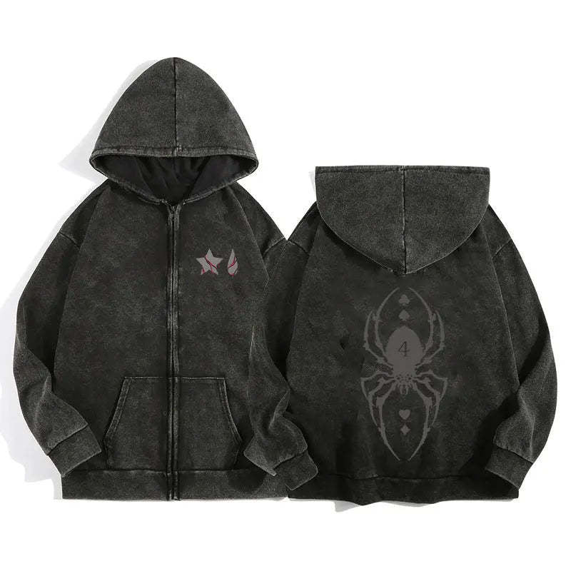 Áo Hoodie Khóa Kéo In Wash Nước