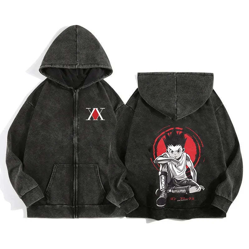 Áo Hoodie Khóa Kéo In Wash Nước