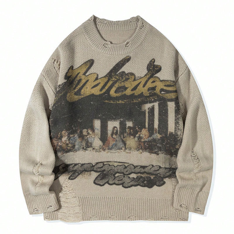 Áo Sweater Jacquard Graffiti Nam Độc Đáo