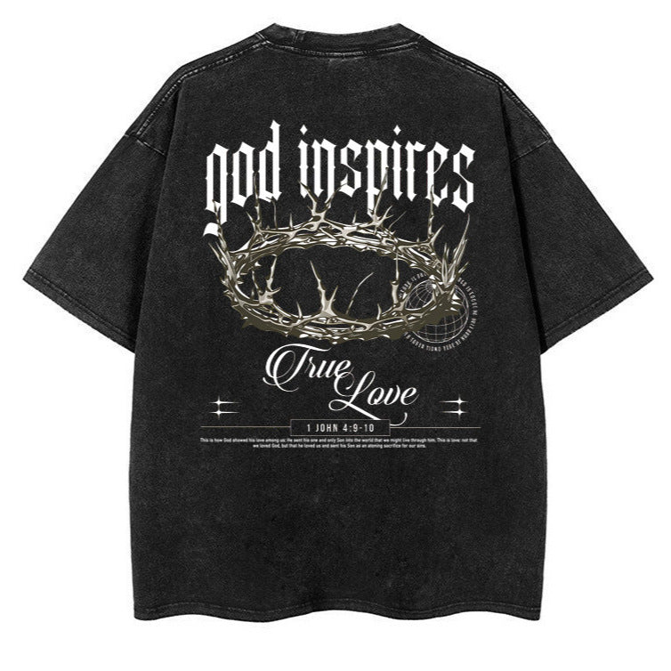 Áo Thun Oversized Vintage Wash In Chữ Unisex