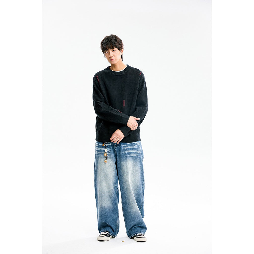 Áo Sweater Len Thêu Cổ Tròn Nam