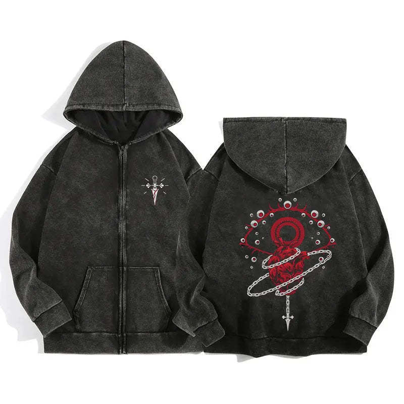 Áo Hoodie Khóa Kéo In Wash Nước