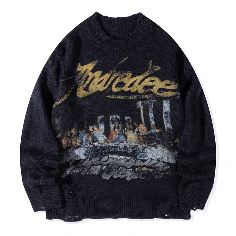 Áo Sweater Jacquard Graffiti Nam Độc Đáo