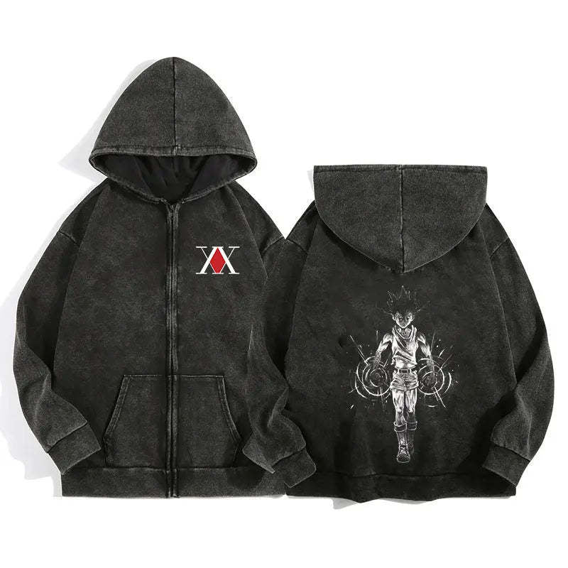 Áo Hoodie Khóa Kéo In Wash Nước