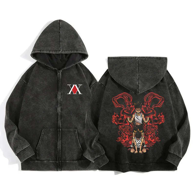 Áo Hoodie Khóa Kéo In Wash Nước