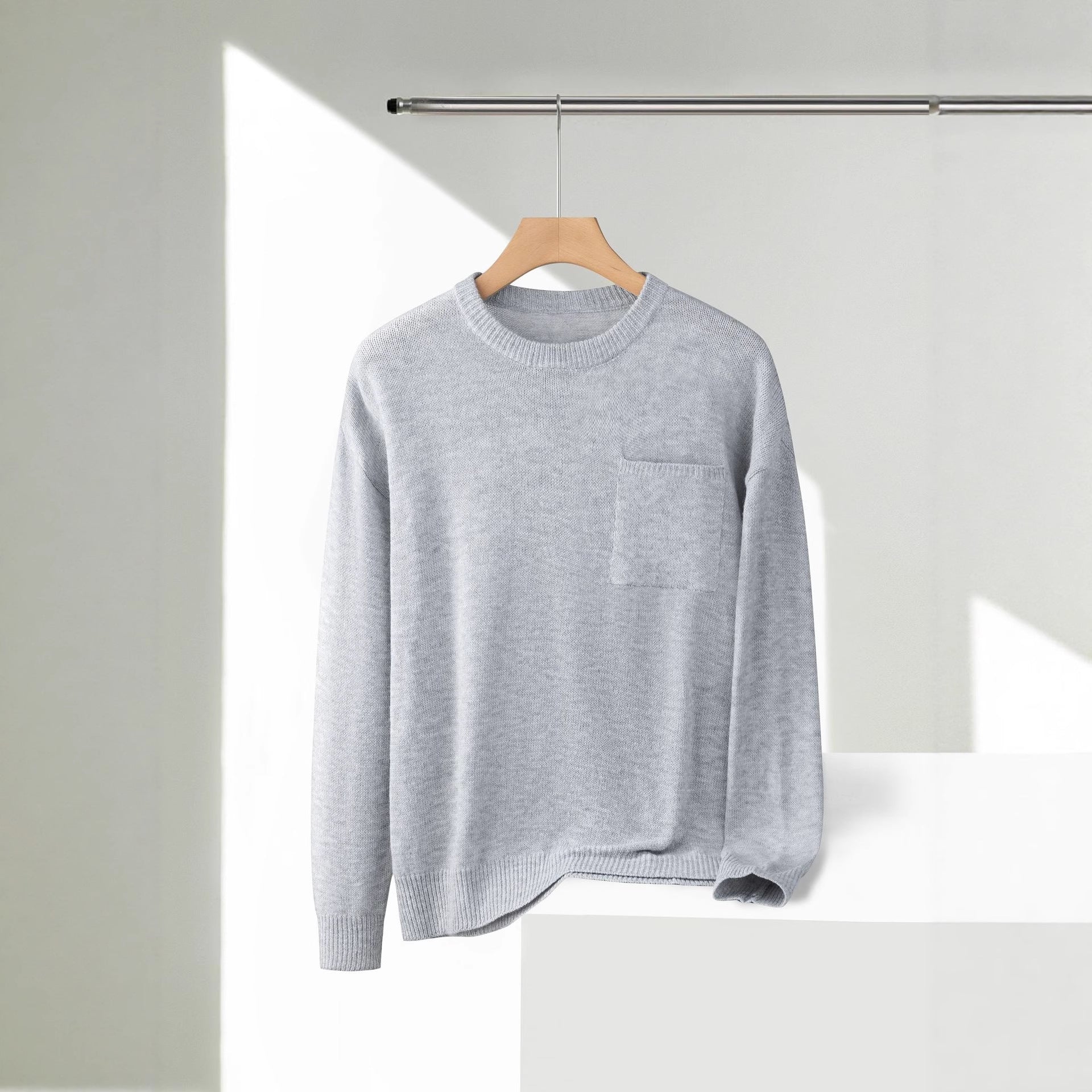 Áo Sweater Len Cổ Tròn Có Túi Tiện Dụng