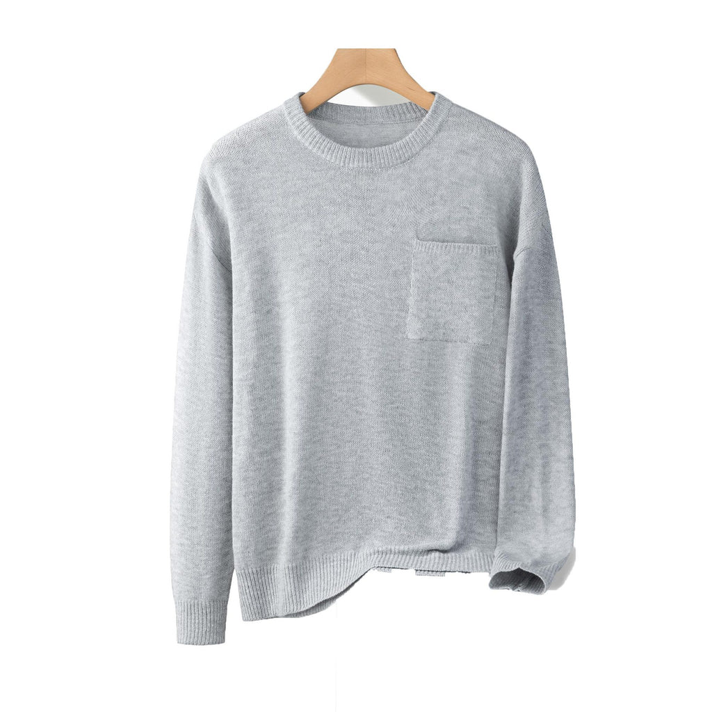 Áo Sweater Len Cổ Tròn Có Túi Tiện Dụng