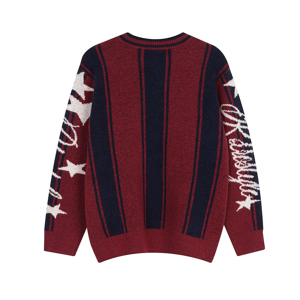 Áo Sweater Len Sọc Baseball Cổ V