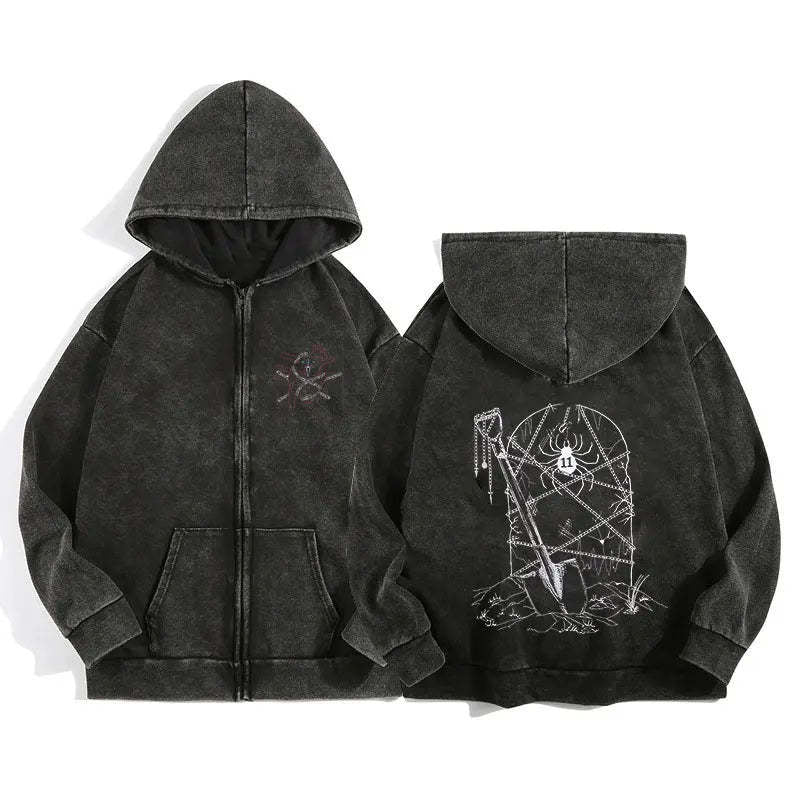 Áo Hoodie Khóa Kéo In Wash Nước